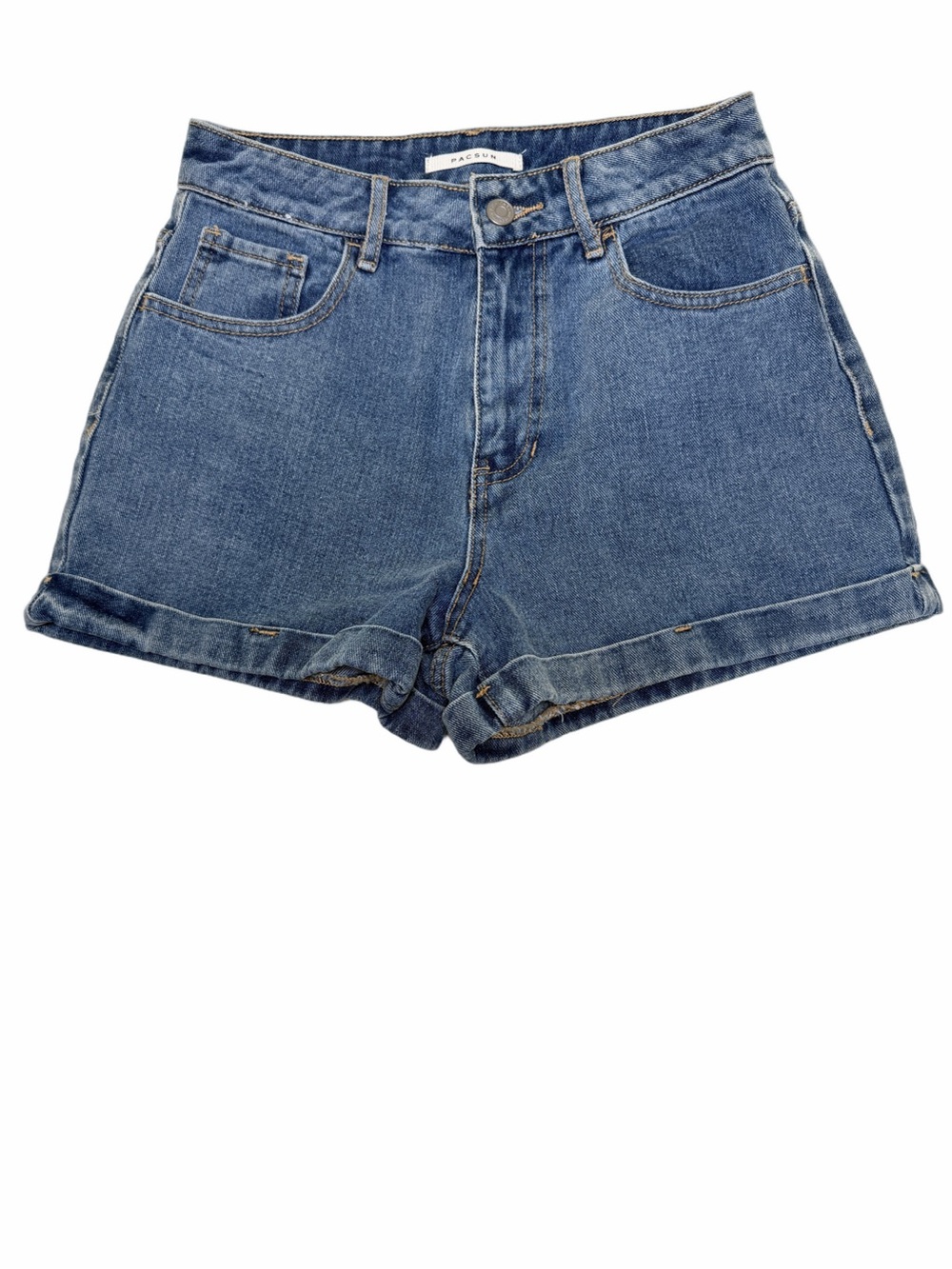 PacSun Mid/High-Rise Rolled Hem Denim Mom Shorts in Medium Blue